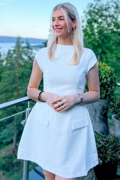Round Neck Short Sleeve A-Line Solid Color Mini Dresses-White-Hayhty.All Rights Reserved.