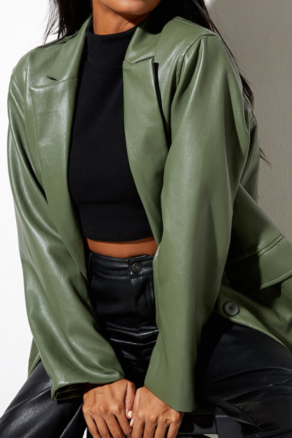 Faux Leather Casual Long Sleeve Blazer Coat-Hayhty.All Rights Reserved.