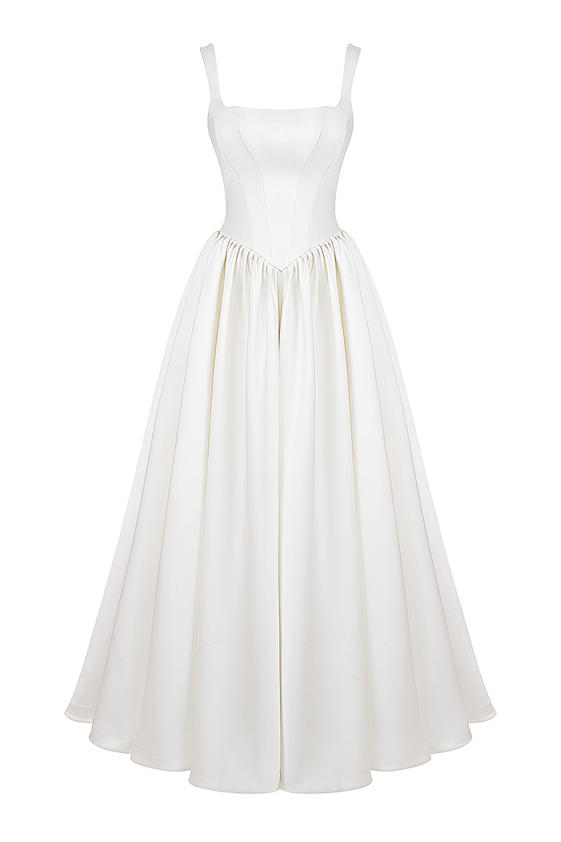 Wide Straps Corset Solid Color Gowns Maxi Dresses-White-Hayhty.All Rights Reserved.