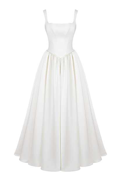 Wide Straps Corset Solid Color Gowns Maxi Dresses-White-Hayhty.All Rights Reserved.