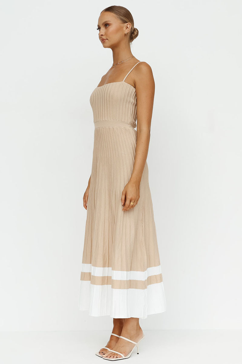 Knit Boat Neck Spaghetti Strap A-Line Vacation Midi Dress-Hayhty.All Rights Reserved.