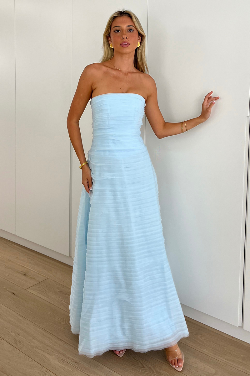 Solid Color Textured A-Line Gowns Maxi Tube Dresses-Blue-Hayhty.All Rights Reserved.