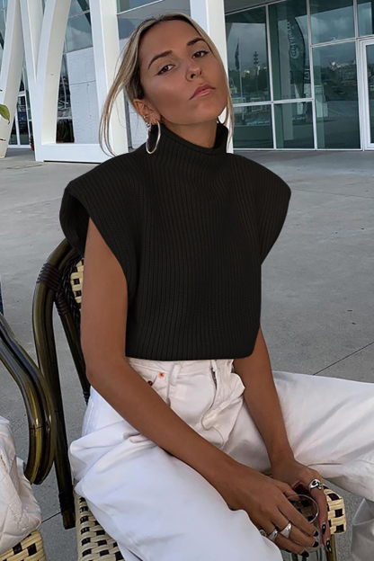 Higher Neckline Knit Sleeveless Vest-Hayhty.All Rights Reserved.