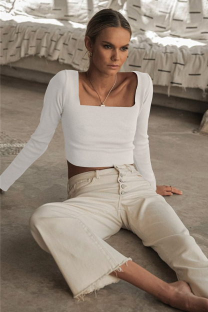 Square Neck Back Lace Up Tied Slim Top-Hayhty.All Rights Reserved.
