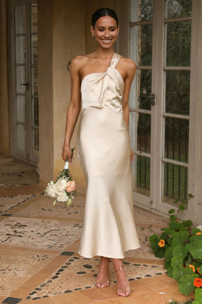 One Shoulder Backless Satin Bridesmaid Wedding Party Bodycon Fishtail Maxi Dress-Hayhty.All Rights Reserved.