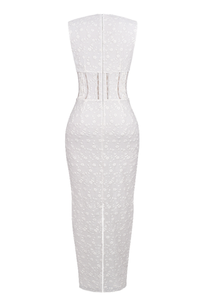 Deep V Neck Cinch Waist Floral Embroidery Maxi Tank Dresses-White-Hayhty.All Rights Reserved.