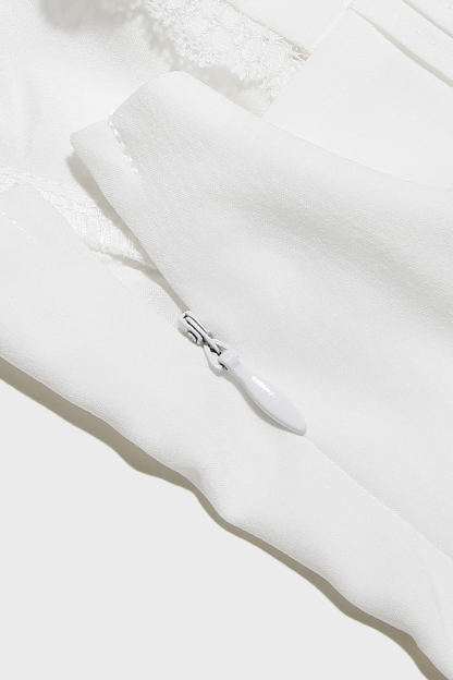 A-line White Boat Neck Tied Up Cami Backless Lace Up Pleated Embroidery Hem Mini Dresses-Hayhty.All Rights Reserved.
