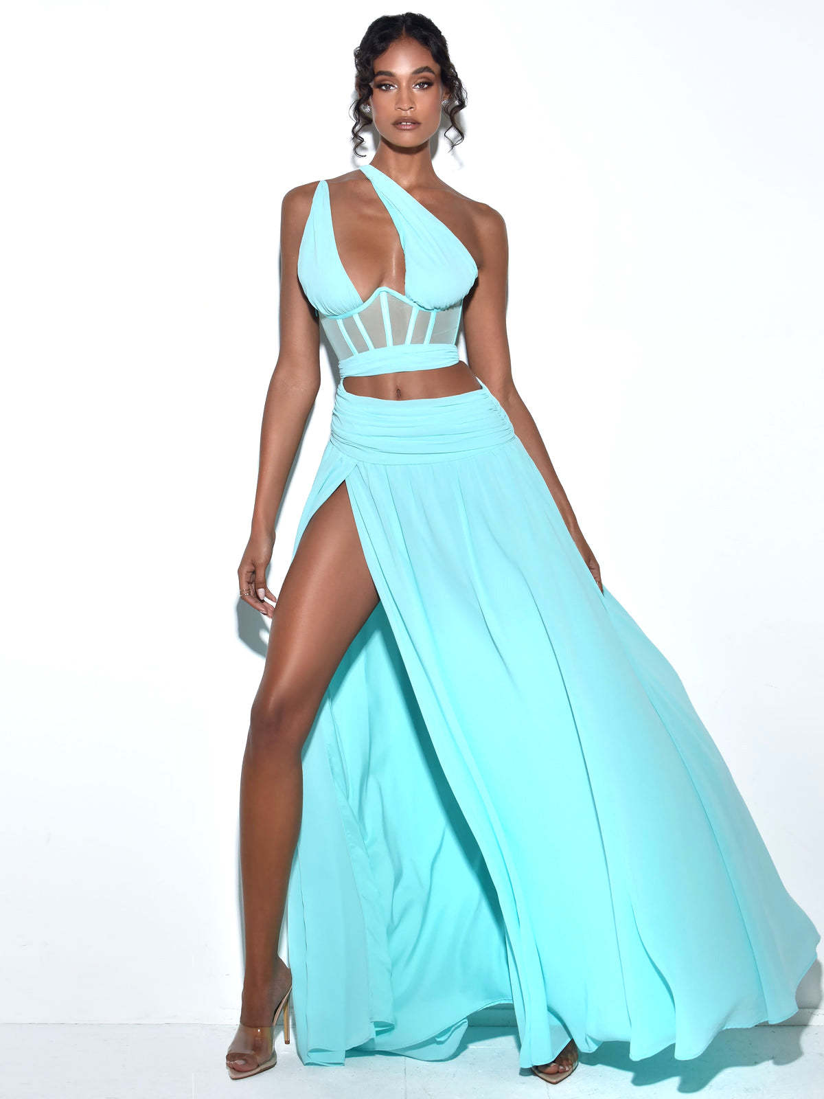 Irregular Cutout Corset Gown Slit Maxi Dresses-Hayhty.All Rights Reserved.