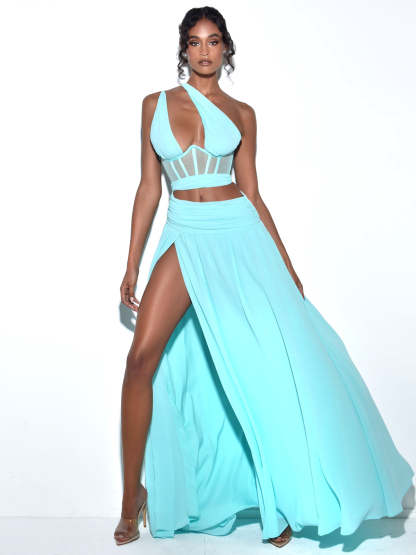 Irregular Cutout Corset Gown Slit Maxi Dresses-Hayhty.All Rights Reserved.