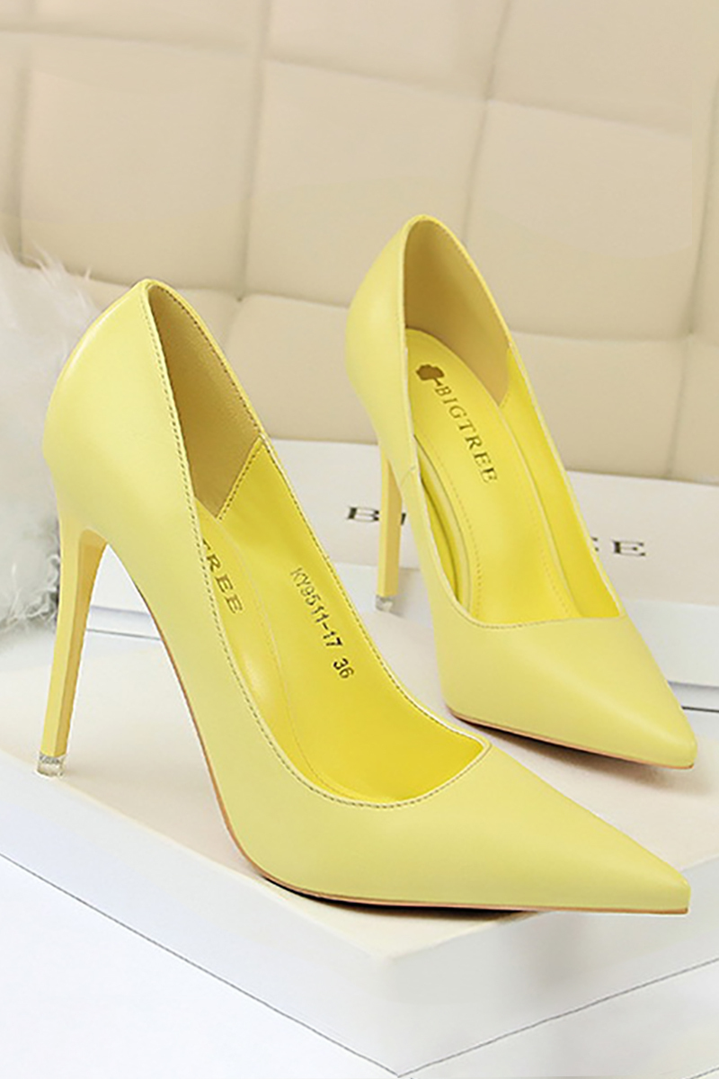 PU Leather Solid Color Pointy Toe Stiletto Heels-Black-Hayhty.All Rights Reserved.