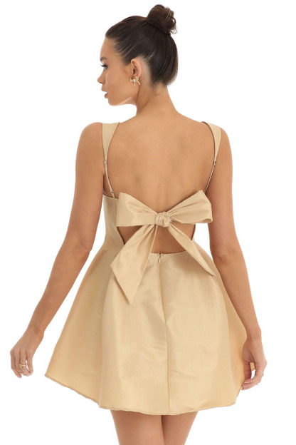 Square Neck Straps White Bow Knotted Cutout Backless A-line Satin Mini Dresses-Hayhty.All Rights Reserved.