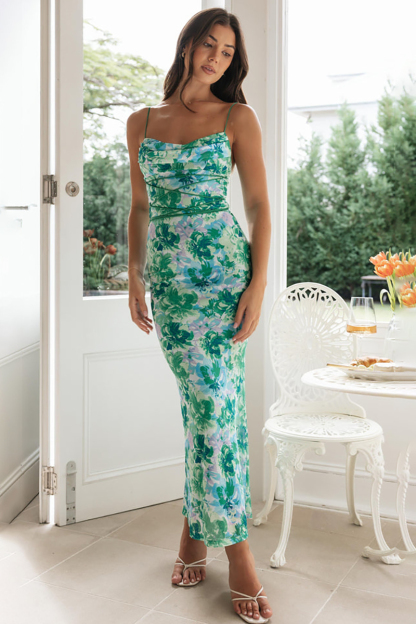 Cami Boat Neck Floral Print Backless Tied Up Bodycon Vacation Maxi Dresses-Hayhty.All Rights Reserved.