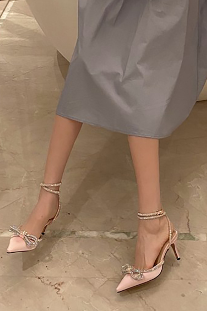 Rhinestone Bow Patchwork Pointy High Heel Sandals-Hayhty.All Rights Reserved.