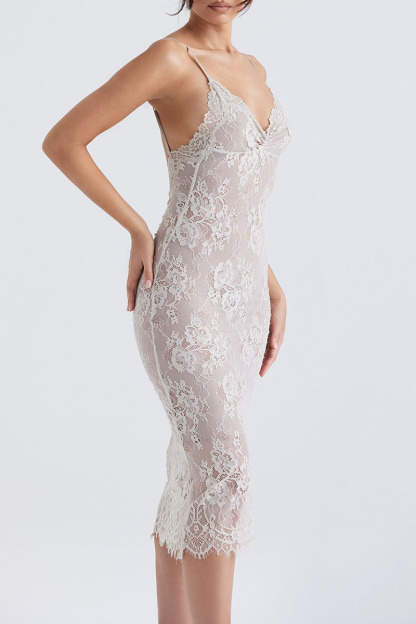 Floral Lace Slip V Neck Backless Cocktail Party Midi Dresses-Hayhty.All Rights Reserved.