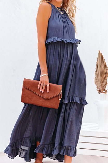 Ruffled Tiered Sleeveless Irregular Vacation Maxi Dresses-Hayhty.All Rights Reserved.