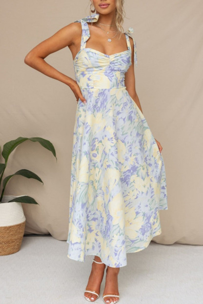 Print Tied Strap Sleeveless Vacation A-Line Midi Dresses-Hayhty.All Rights Reserved.