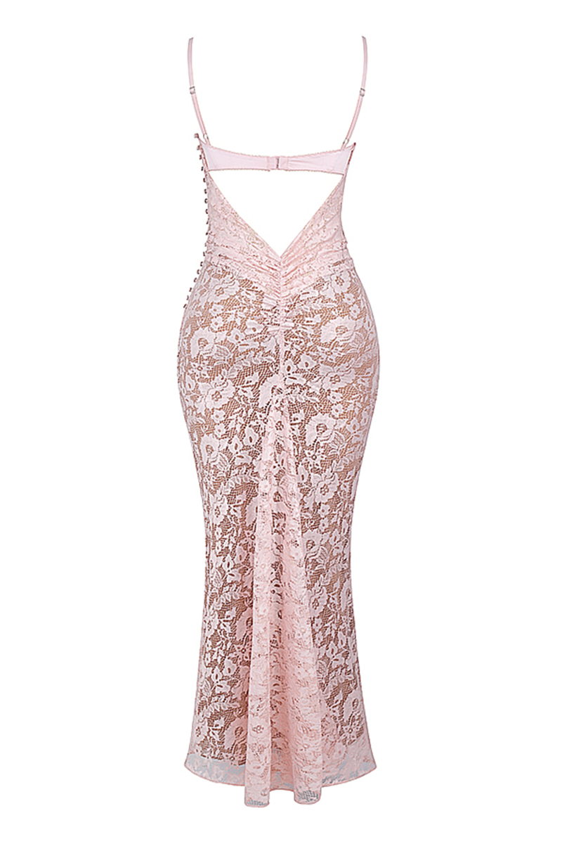 Floral Lace Backless Slim Fit Spaghetti Strap Maxi Dresses-Pink-Hayhty.All Rights Reserved.