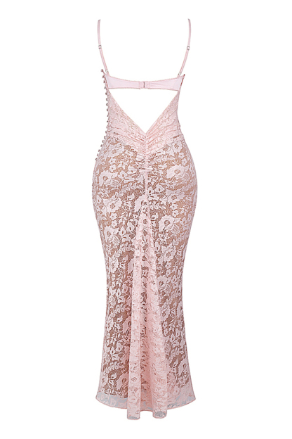 Floral Lace Backless Slim Fit Spaghetti Strap Maxi Dresses-Pink-Hayhty.All Rights Reserved.