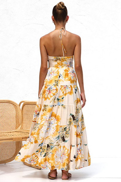 Cutout Halter Print Tiered Backless Vacation Maxi Dresses-Hayhty.All Rights Reserved.