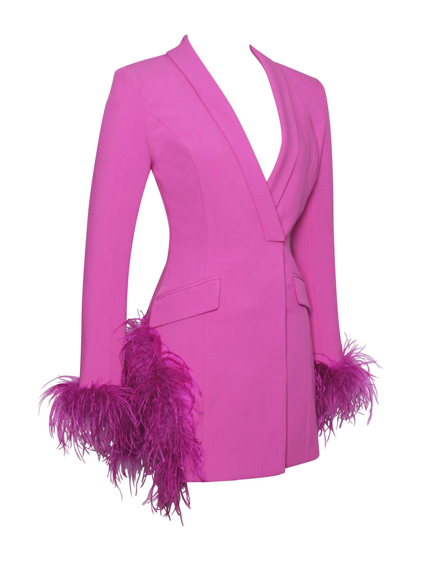 V Neck Feather Trim Blazer Party Mini Dresses-Hayhty.All Rights Reserved.