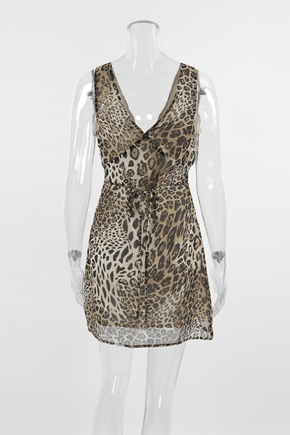 Leopard Print Deep V Neck Slim Fit Mini Tank Dresses-Brown-Hayhty.All Rights Reserved.