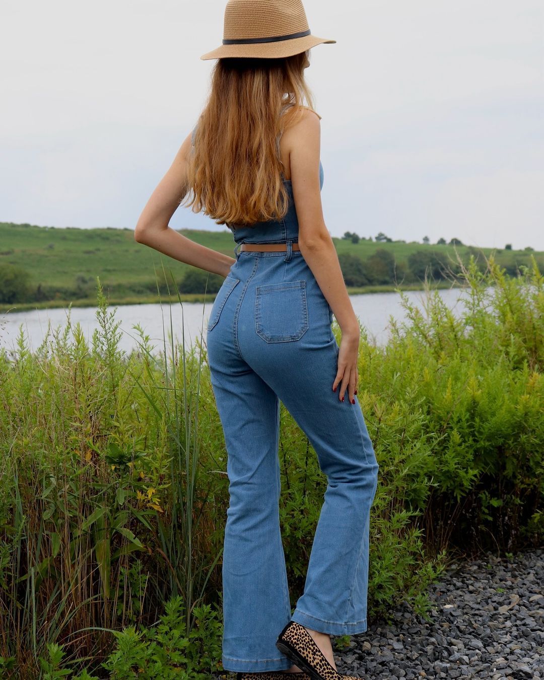 Square Neck Corset Front Zip Flared Leg Denim Strappy Jumpsuit-Blue-Hayhty.All Rights Reserved.