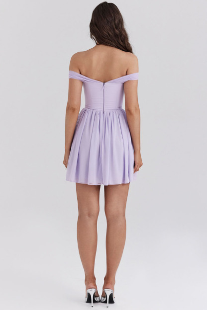 Off Shoulder Tie Up Bow Cinch Waist Ruched Mini Dresses-Purple-Hayhty.All Rights Reserved.
