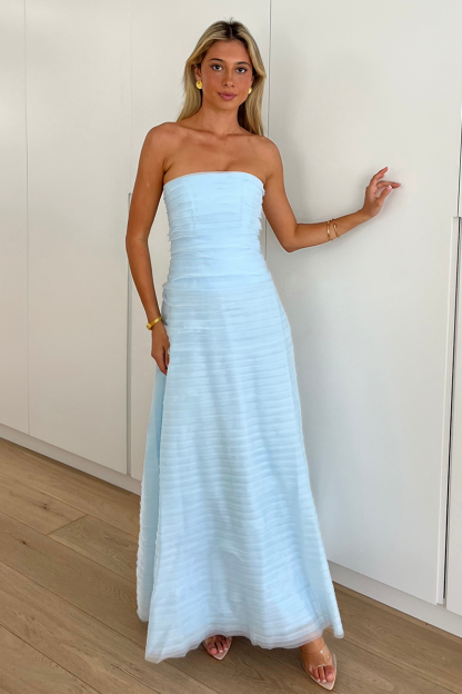 Solid Color Textured A-Line Gowns Maxi Tube Dresses-Blue-Hayhty.All Rights Reserved.