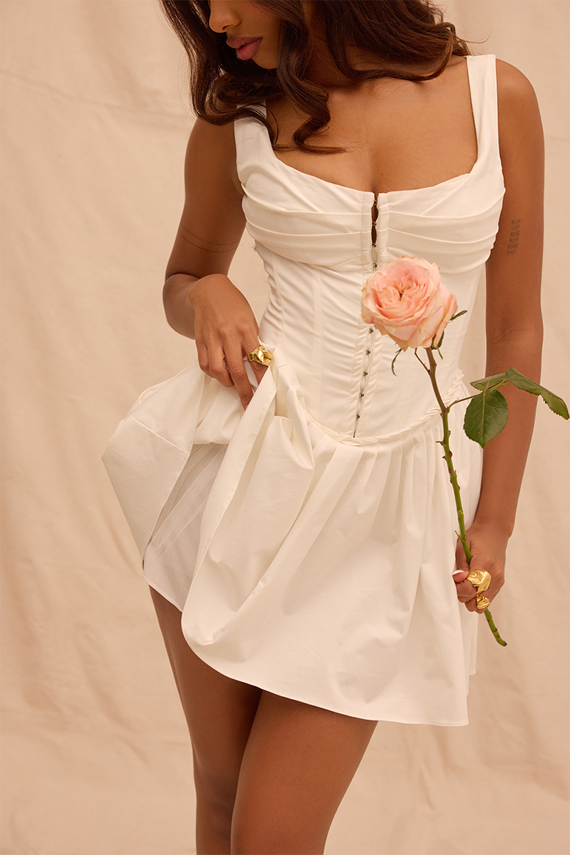 Sleeveless Single-Breasted Corset A-Line Mini Dresses-White-Hayhty.All Rights Reserved.