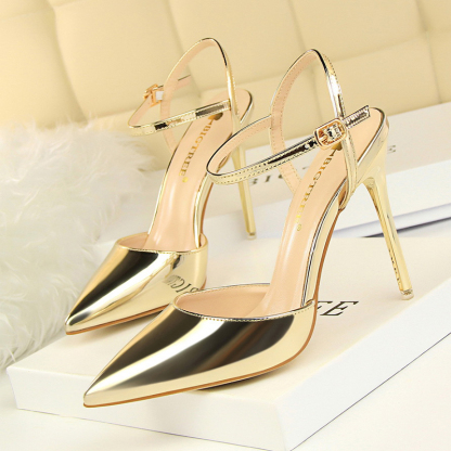 Burnished Plain Pointy Toe Ankle Strap Buckle Stiletto Heels-Hayhty.All Rights Reserved.