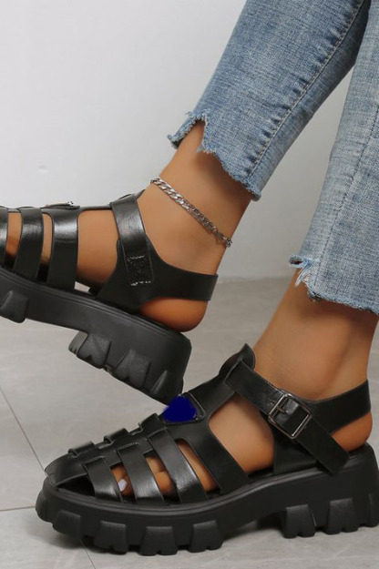 Platform Cutout Buckle Roman Sandals-Hayhty.All Rights Reserved.