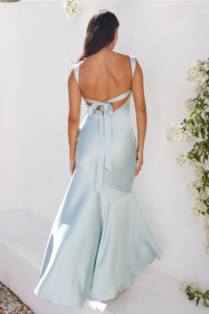 Sleeveless Bodycon Fishtail Hem Backless Satin Maxi Dresses-Blue-Hayhty.All Rights Reserved.