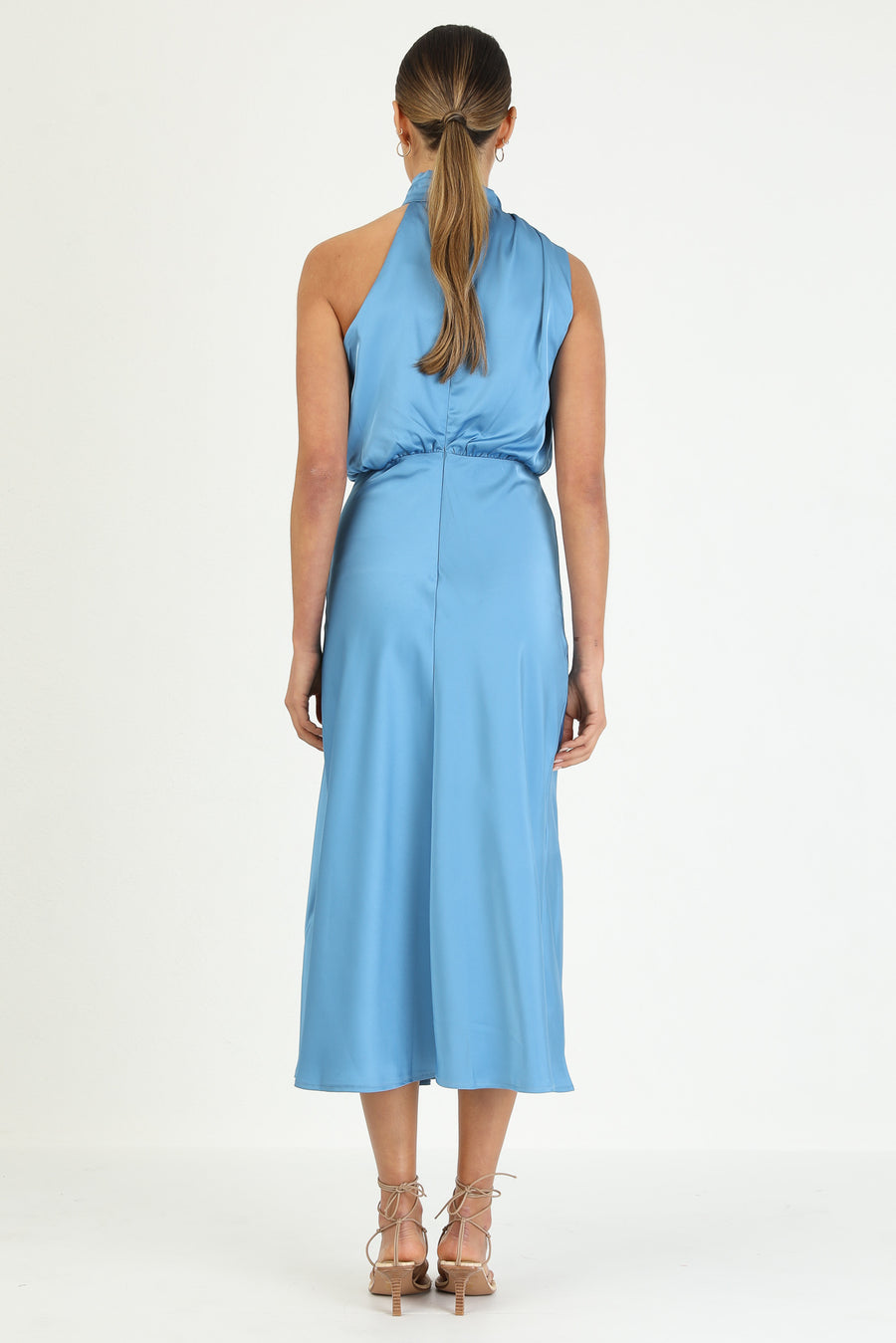 Turtleneck Sleeveless Satin Midi Dresses-Hayhty.All Rights Reserved.