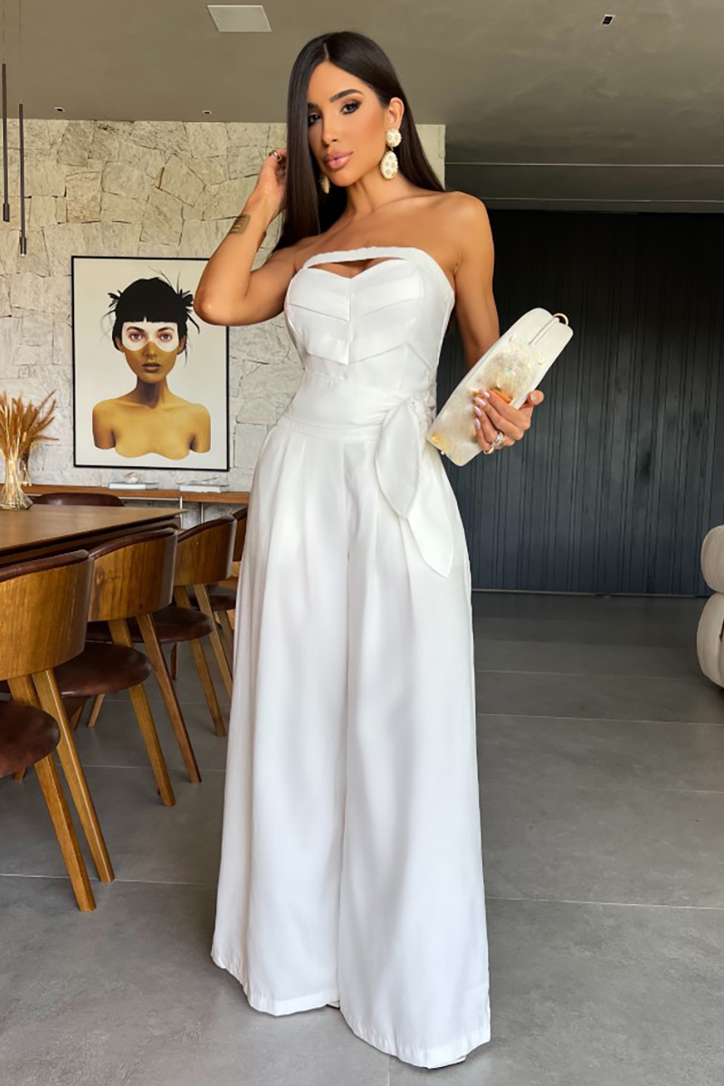 Cutout Strapless Tie Up Wide Leg Jumpsuit-White-Hayhty.All Rights Reserved.