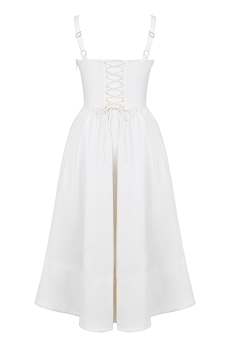 Spaghetti Strap Corset Lace Up Pocket Slit Midi Dresses-White-Hayhty.All Rights Reserved.