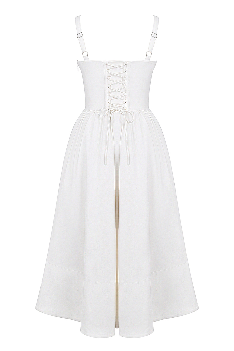 Spaghetti Strap Corset Lace Up Pocket Slit Midi Dresses-White-Hayhty.All Rights Reserved.