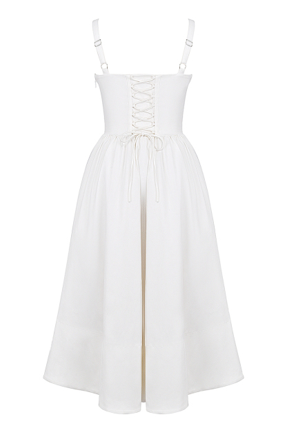 Spaghetti Strap Corset Lace Up Pocket Slit Midi Dresses-White-Hayhty.All Rights Reserved.