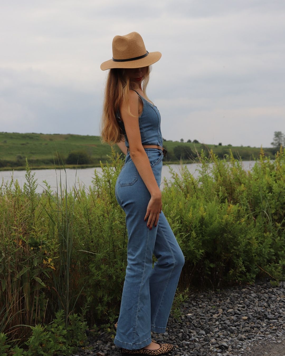 Square Neck Corset Front Zip Flared Leg Denim Strappy Jumpsuit-Blue-Hayhty.All Rights Reserved.