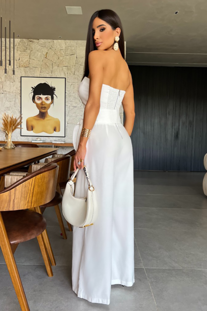 Cutout Strapless Tie Up Wide Leg Jumpsuit-White-Hayhty.All Rights Reserved.