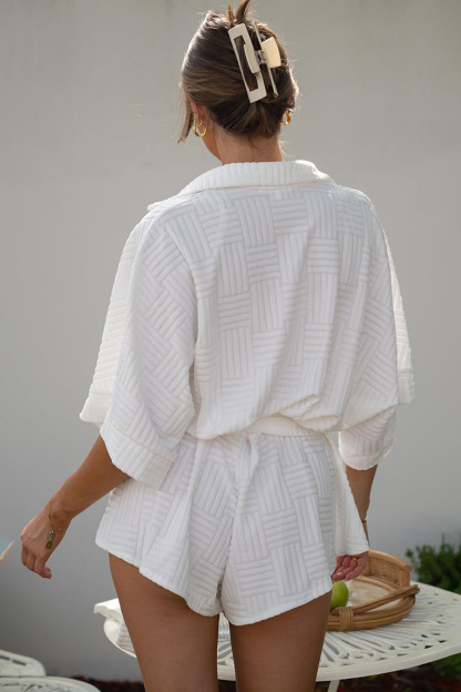 Sleeve Tied Button Down Oversized Waist Rompers-Hayhty.All Rights Reserved.