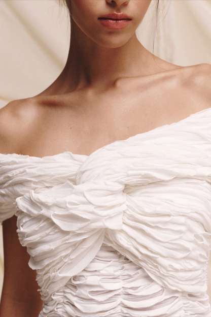 Off Shoulder Ruched Cinch Waist Tie Up Mini Dresses-White-Hayhty.All Rights Reserved.