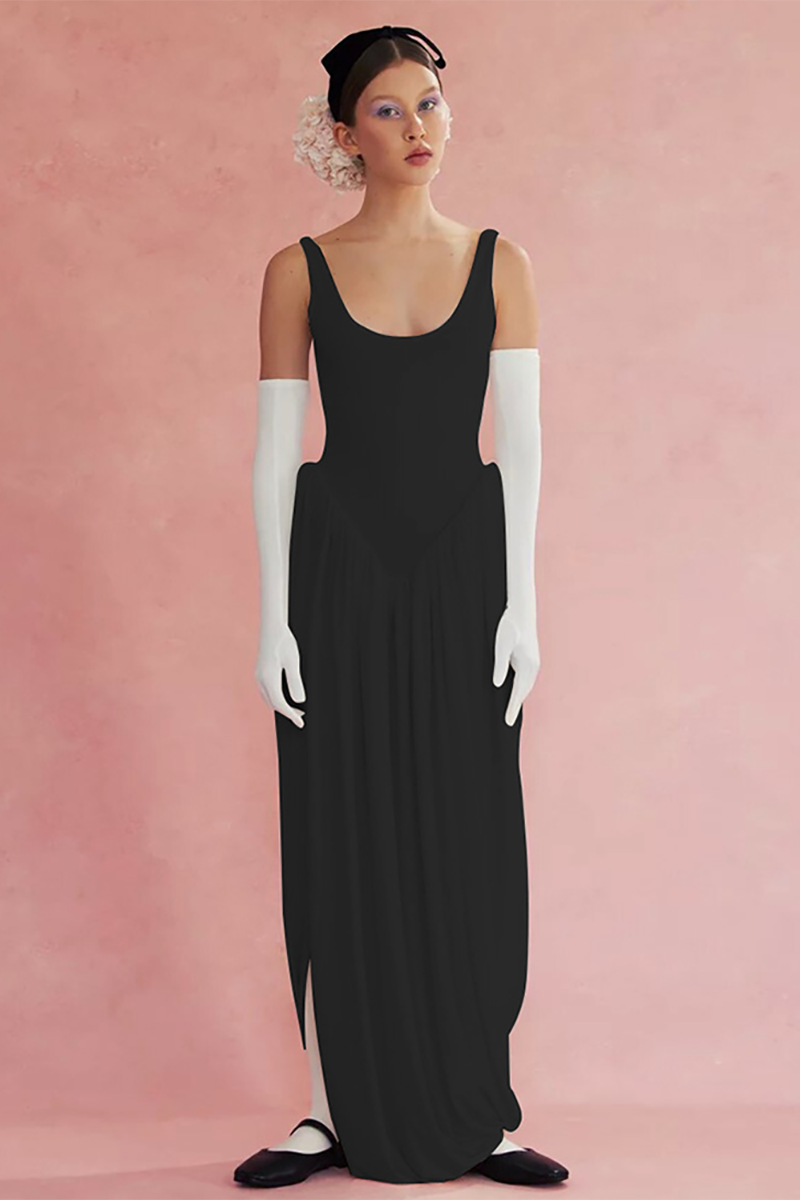 U Neck Cinch Waist High Slit Ruched Maxi Tank Dresses-White-Hayhty.All Rights Reserved.