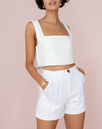 Relaxed Fit Linen Shorts Pants And Top Set-Hayhty.All Rights Reserved.