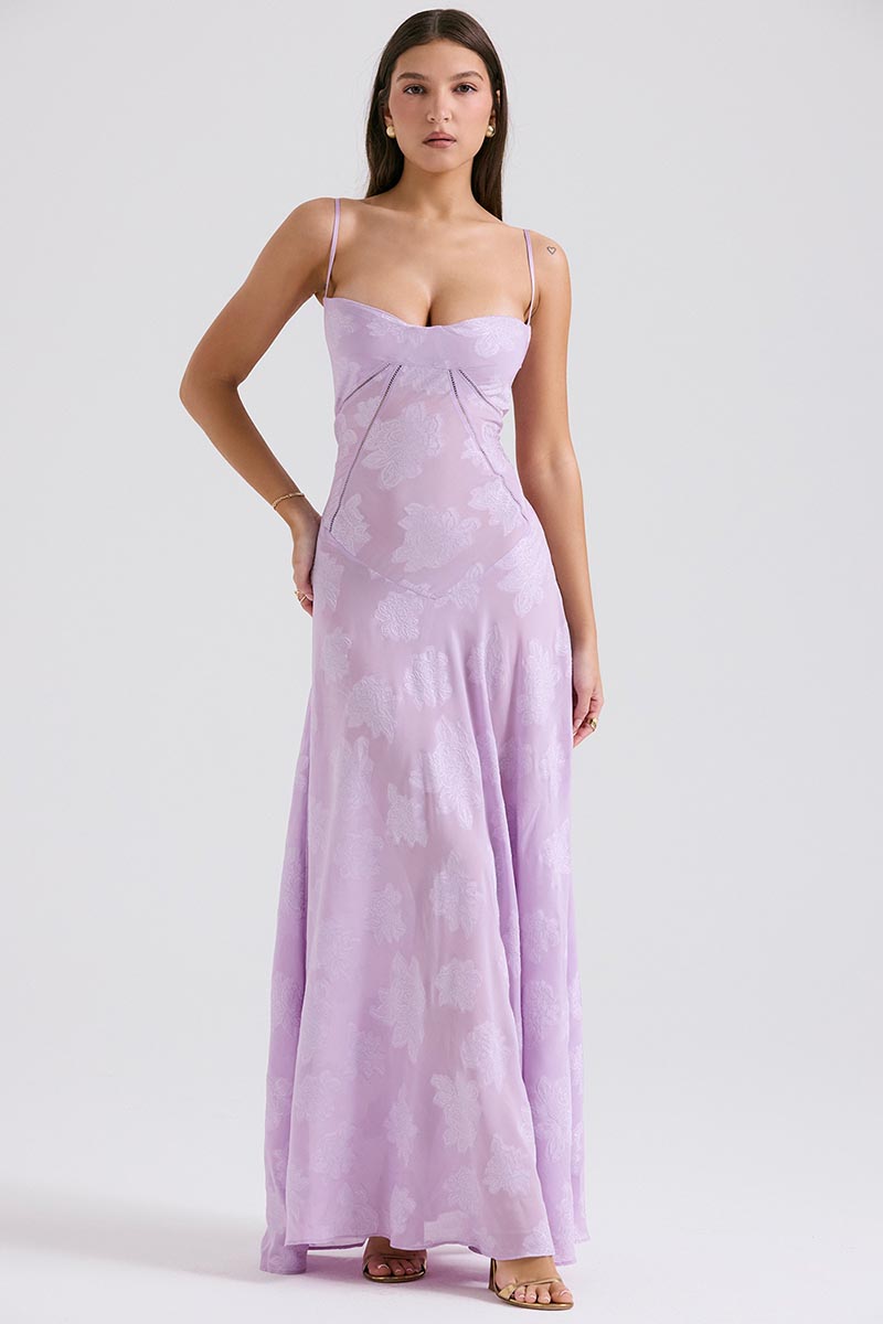 Elegant Floral Print Quilted Lace Up Back Formal Party Flowy Maxi Dresses-Green-Hayhty.All Rights Reserved.