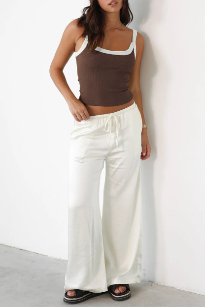 U Neck Contrast Piping Slim Fit Knit Crop Cami-White-Hayhty.All Rights Reserved.