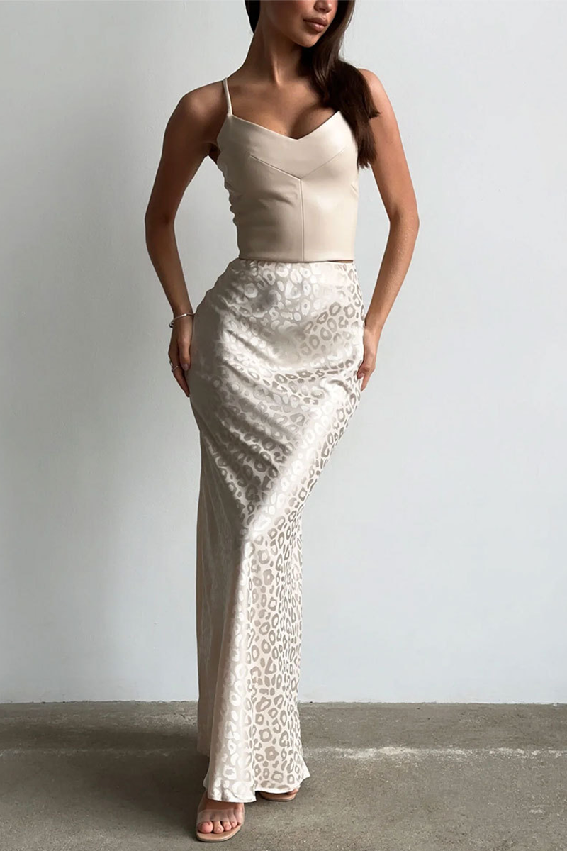 Leopard Print Bodycon Fishtail Maxi Skirt-Brown-Hayhty.All Rights Reserved.