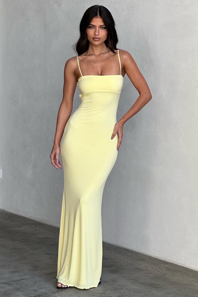 Solid Color Boat Neck Slim Fit Backless Slip Maxi Dresses-Yellow-Hayhty.All Rights Reserved.
