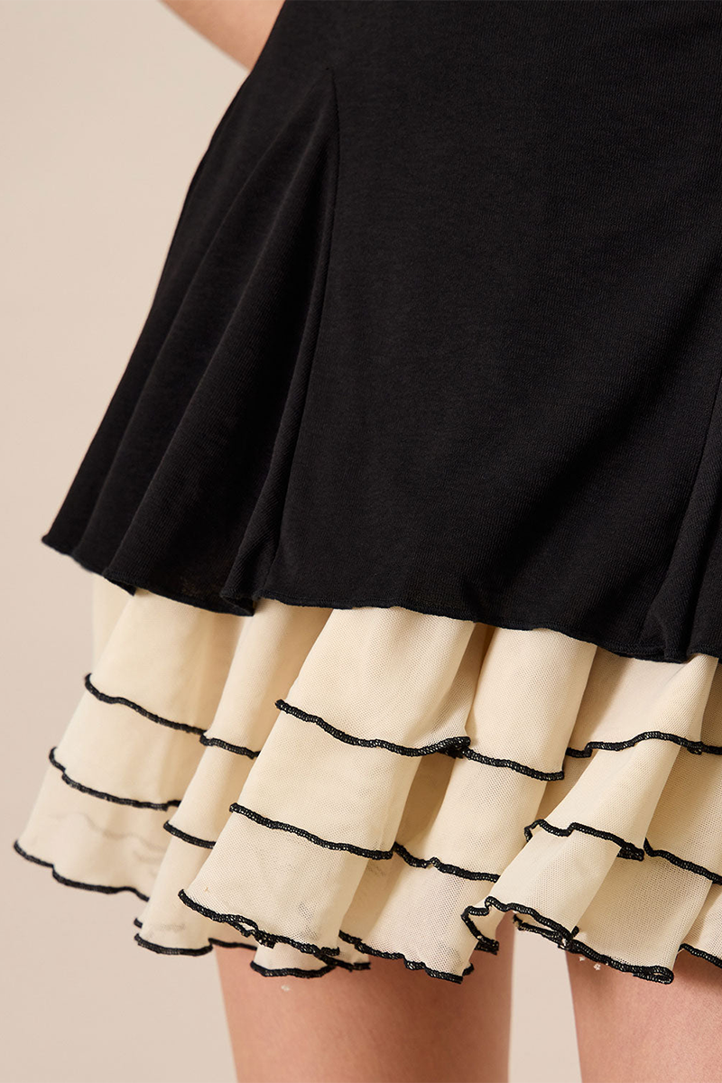 Colorblock A-Line Wide Straps Mini Dresses-Black-Hayhty.All Rights Reserved.