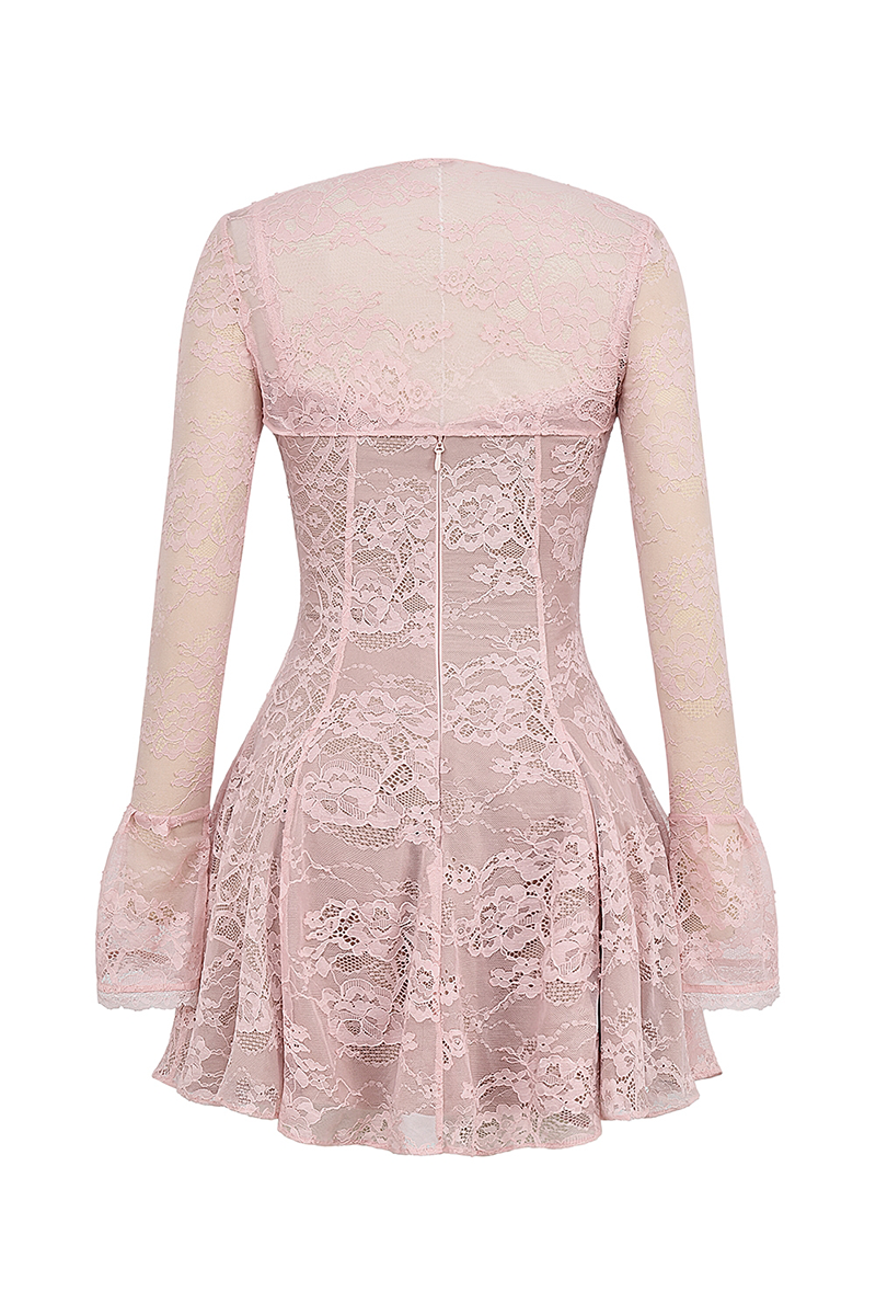 Tie Up Long Sleeve Shrug Lace Slip Mini Dresses Matching Set-Pink-Hayhty.All Rights Reserved.