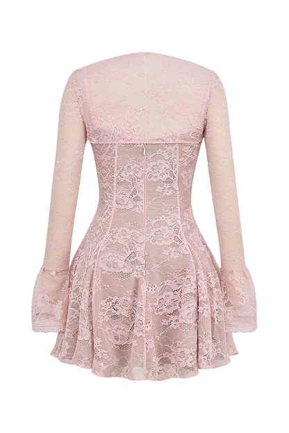 Tie Up Long Sleeve Shrug Lace Slip Mini Dresses Matching Set-Pink-Hayhty.All Rights Reserved.